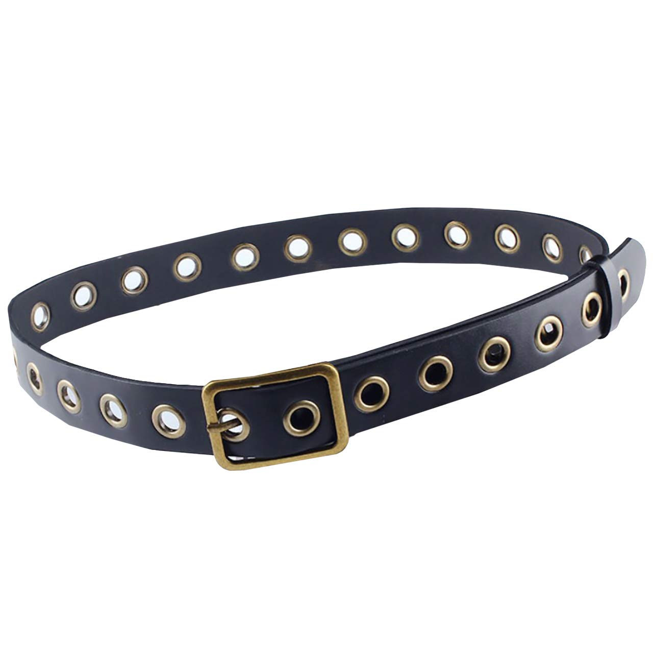 【送料無料】WHITE FANG(ホワイトファング) レザー ベルト おしゃれ ロック パンク メタルホール ベルト 黒 メンズ レディース BT267 色：03:ゴールド、サイズ：サイズ