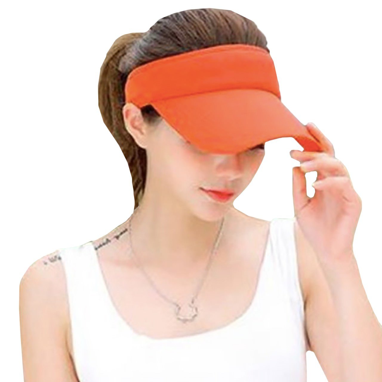 【送料無料】WHITE FANG(ホワイトファング) バイザー サンバイザー 無地 帽子 おしゃれ シンプル つば長 レディース CA019 色：07:オレンジ、サイズ：サイズ