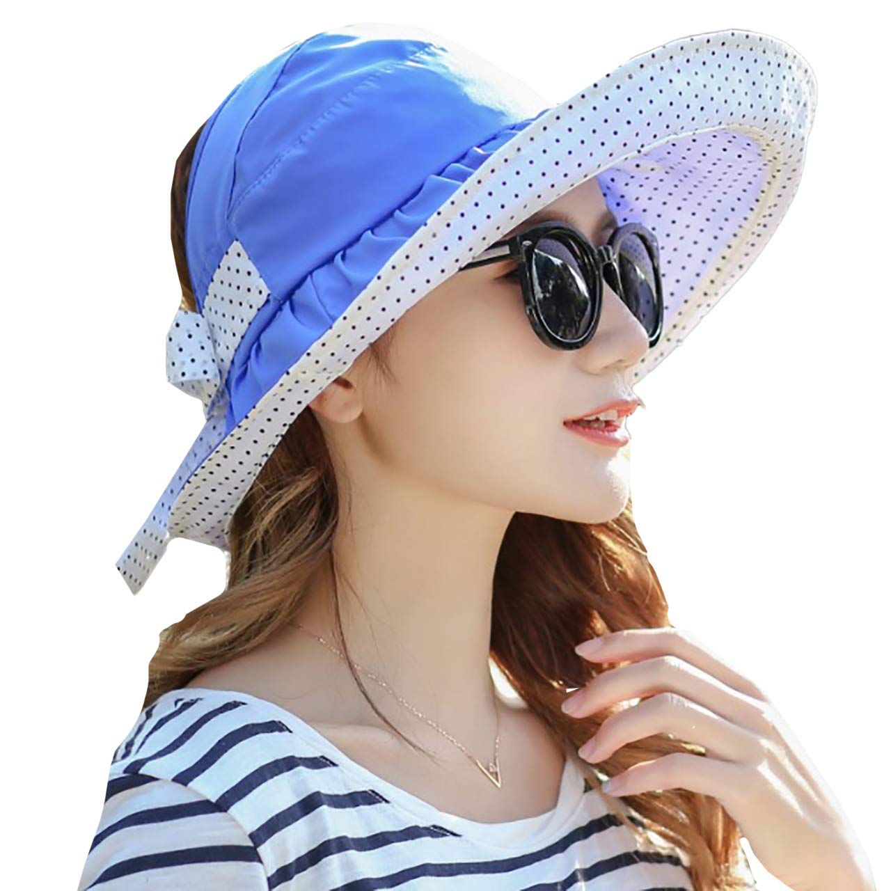 【送料無料】WHITE FANG(ホワイトファング) ハット 帽子 セレブ 折りたたみ ドット 水玉 つば広 紫外線 UV 日よけ レディース CA232 色：04:ブルー、サイズ：サイズ