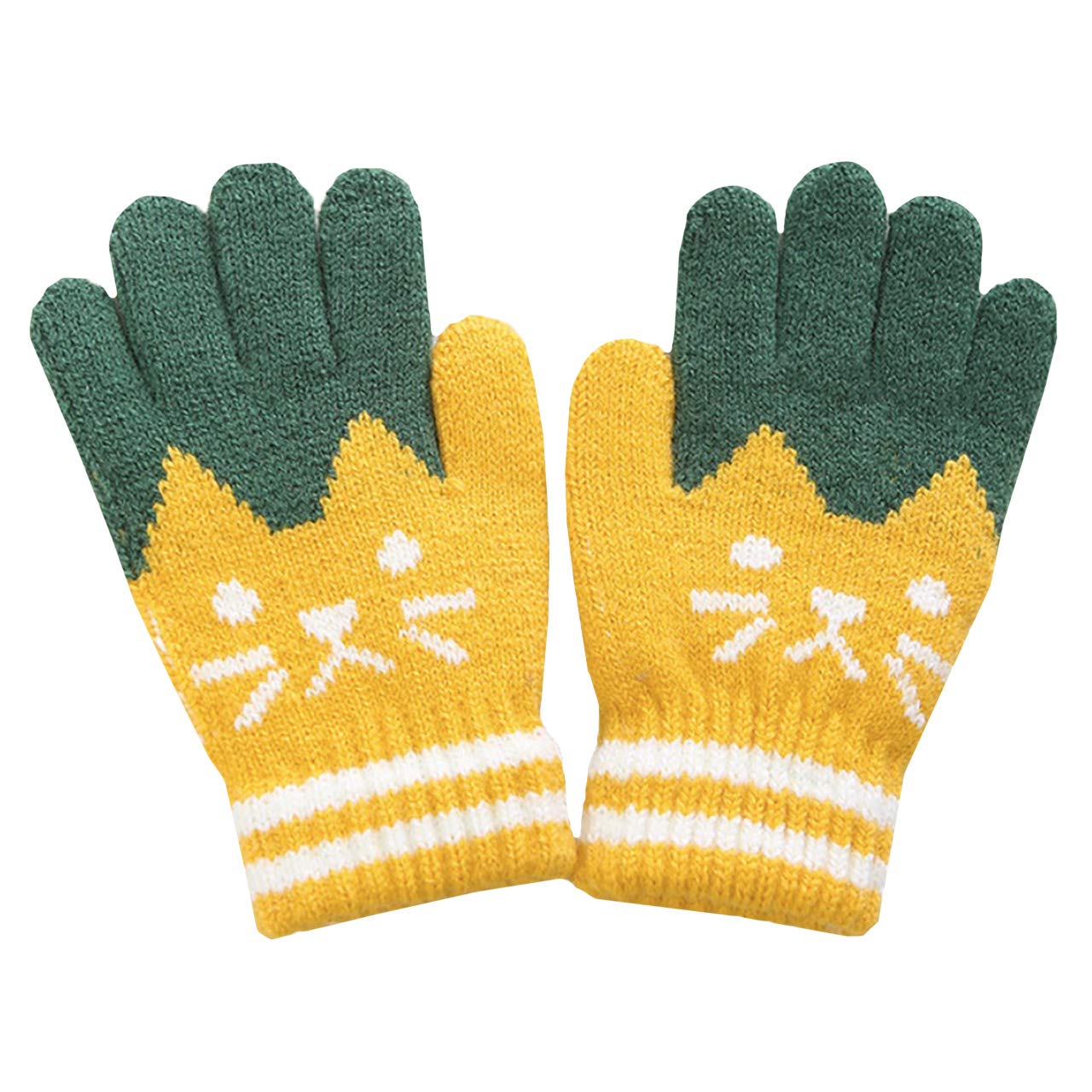 【送料無料】WHITE FANG(ホワイトファング) ニット 手袋 防寒 かわいい 猫 ねこ 子供用 キッズ ジュニア ガールズ ボーイズ NT079 色：05:イエロー、サイズ：サイズ