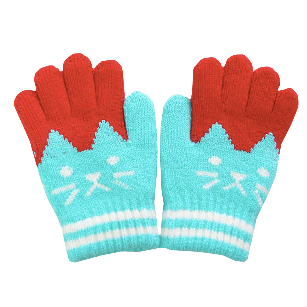 【送料無料】WHITE FANG(ホワイトファング) ニット 手袋 防寒 かわいい 猫 ねこ 子供用 キッズ ジュニア ガールズ ボーイズ NT079 色：06:グリーン、サイズ：サイズ