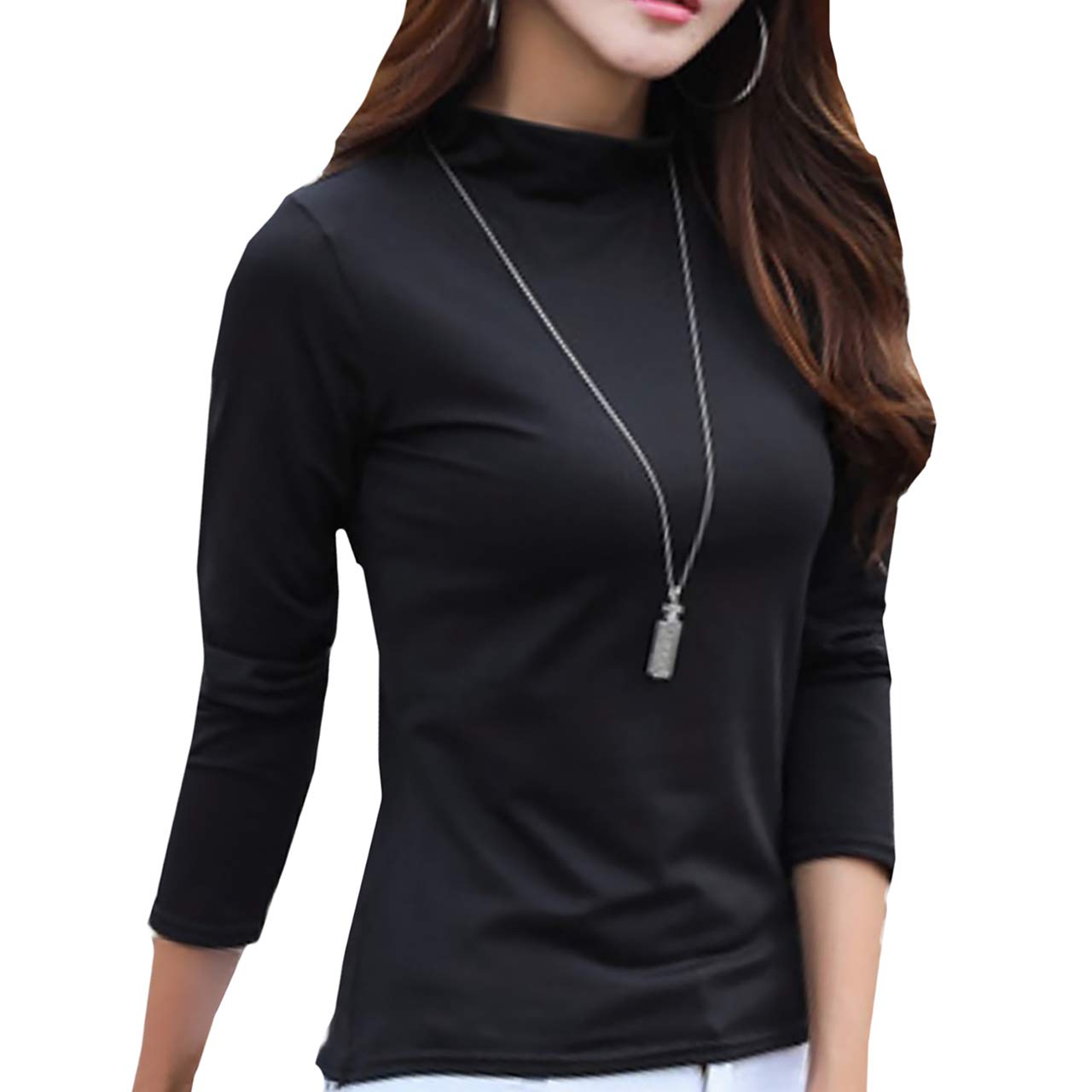 【送料無料】WHITE FANG(ホワイトファング) タートル ハイネック カットソー Tシャツ インナー ロンT 長袖 レディース WNT001 色：02:ブラック、サイズ：XL