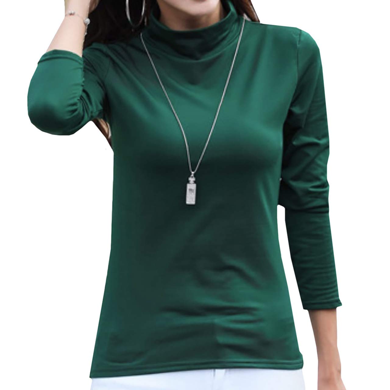 【送料無料】WHITE FANG(ホワイトファング) タートル ハイネック カットソー Tシャツ インナー ロンT 長袖 レディース WNT001 色：05:グリーン、サイズ：2XL