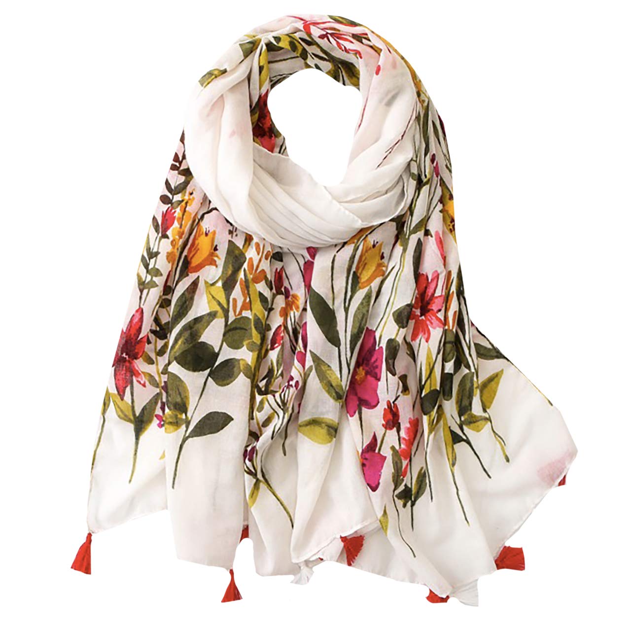 【送料無料】WHITE FANG(ホワイトファング) ストール スカーフ ファッション 花柄 春夏 綿麻 大判 アフガン カジュアル レディース MA090 色：ホワイト、サイズ：サイズ