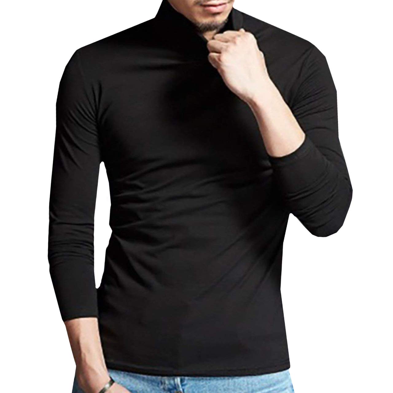 【送料無料】WHITE FANG(ホワイトファング) タートル Tシャツ 長袖 ハイネック カットソー トップス インナー メンズ LT004 色：01:ブラック、サイズ：3XL