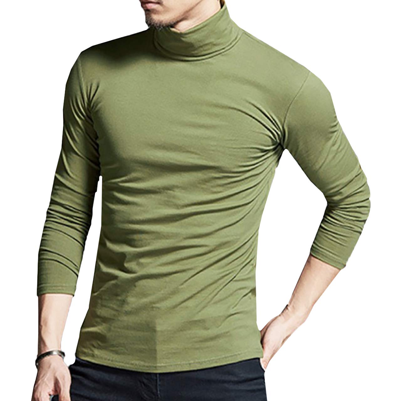 【送料無料】WHITE FANG(ホワイトファング) タートル Tシャツ 長袖 ハイネック カットソー トップス インナー メンズ LT004 色：06:グリーン、サイズ：M