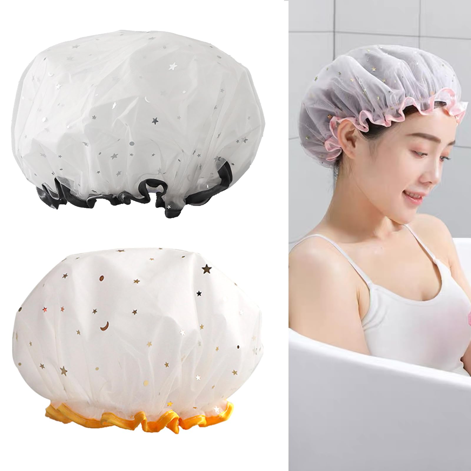 【送料無料】2枚セット シャワーキャ 入浴キャップ ップ ヘアキャップ 弾性ヘアキャップ 2層防水 繰り..