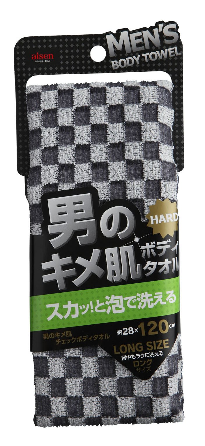 【送料無料】aisen 男のキメ肌 チェック ボディタオル 色：ブラック、サイズ：1個 (x 1)