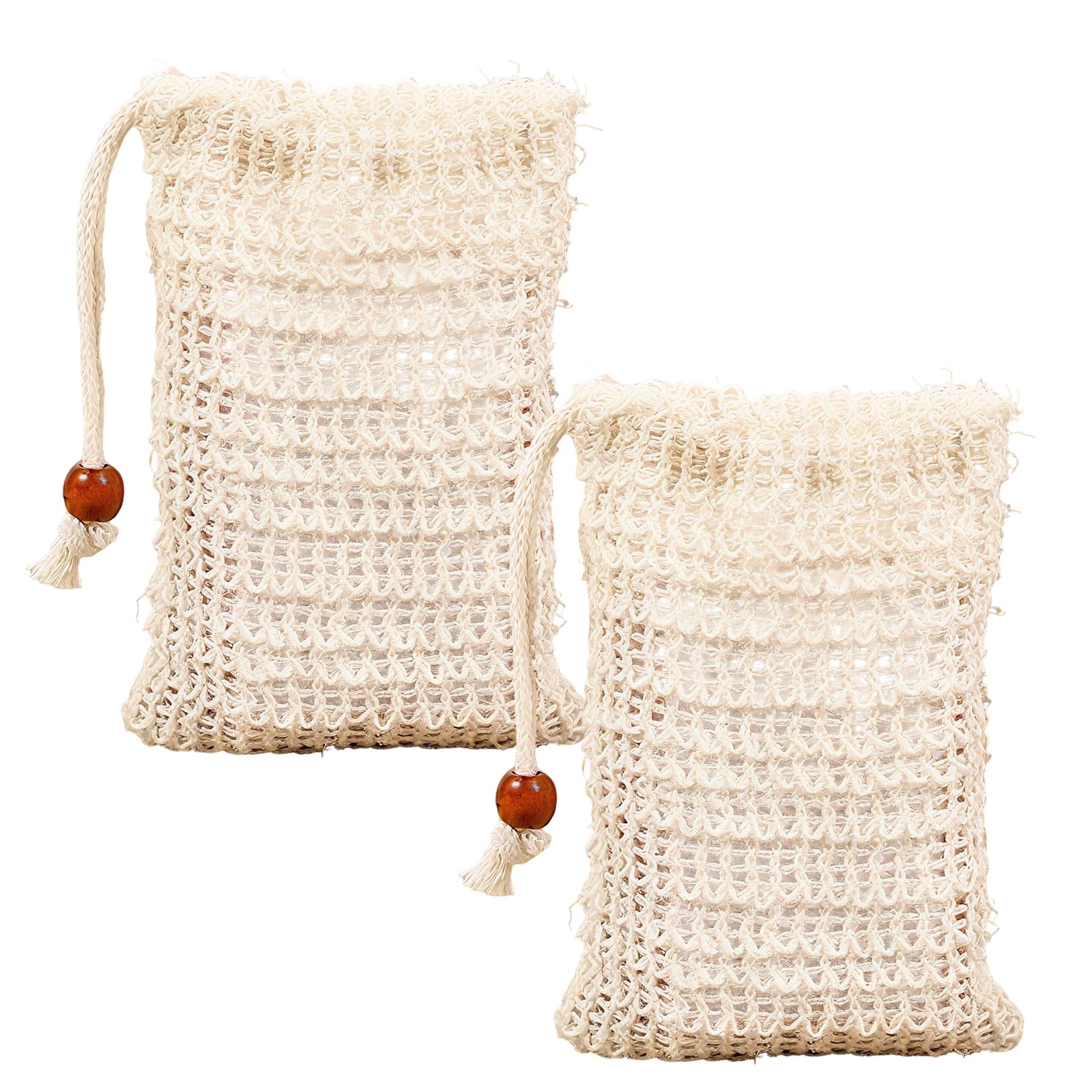 【送料無料】Vitalux 天然素材 サイザル石鹸バッグ 2個セット ドローストリング付き ソープスクラブ 節..