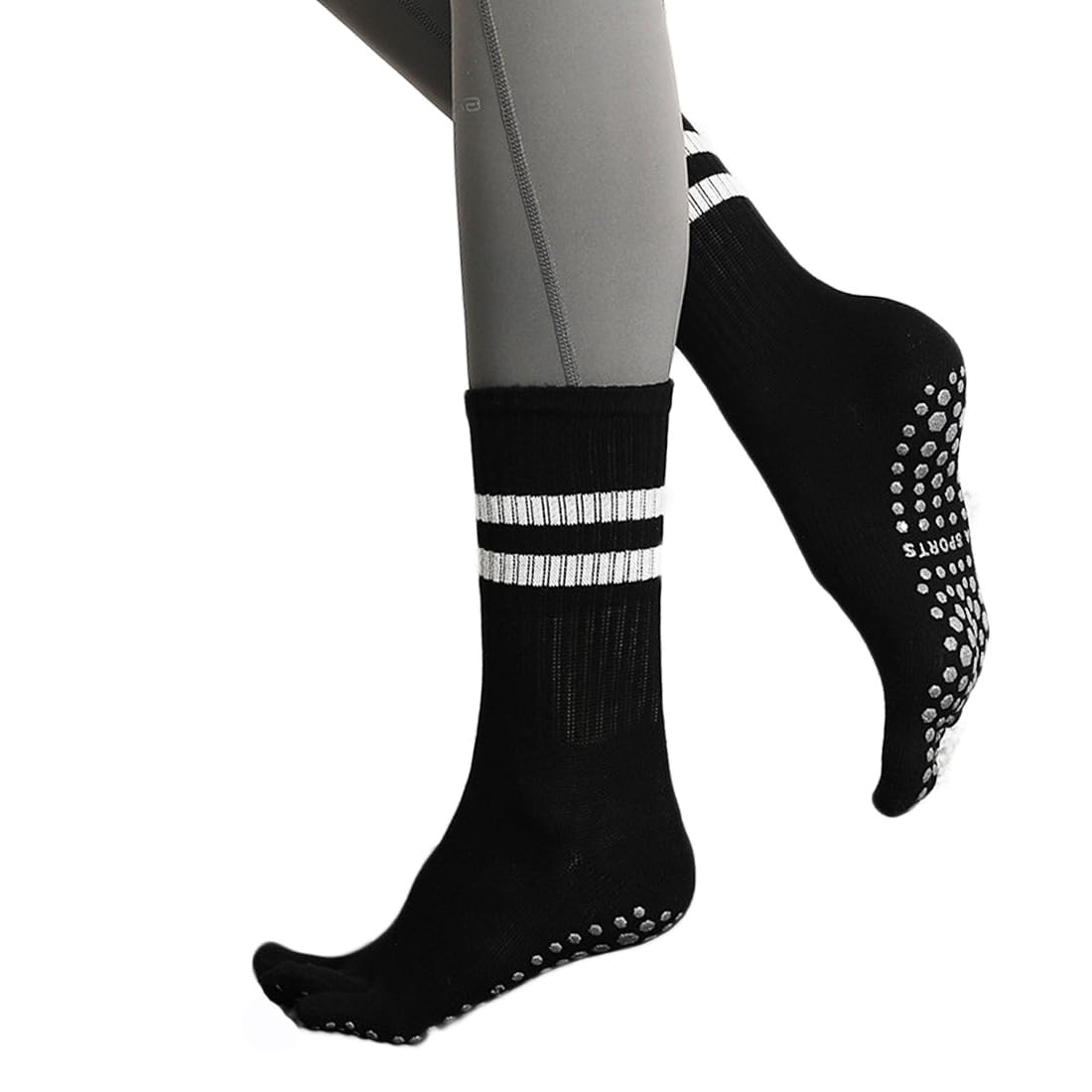 【送料無料】[AVILMORE] ヨガソックス 5本指 2本ストライプ 滑り止め レディース バレエ ピラティス ヨガ ウェア ヨガ靴下 色：ブラック、サイズ：Free Size