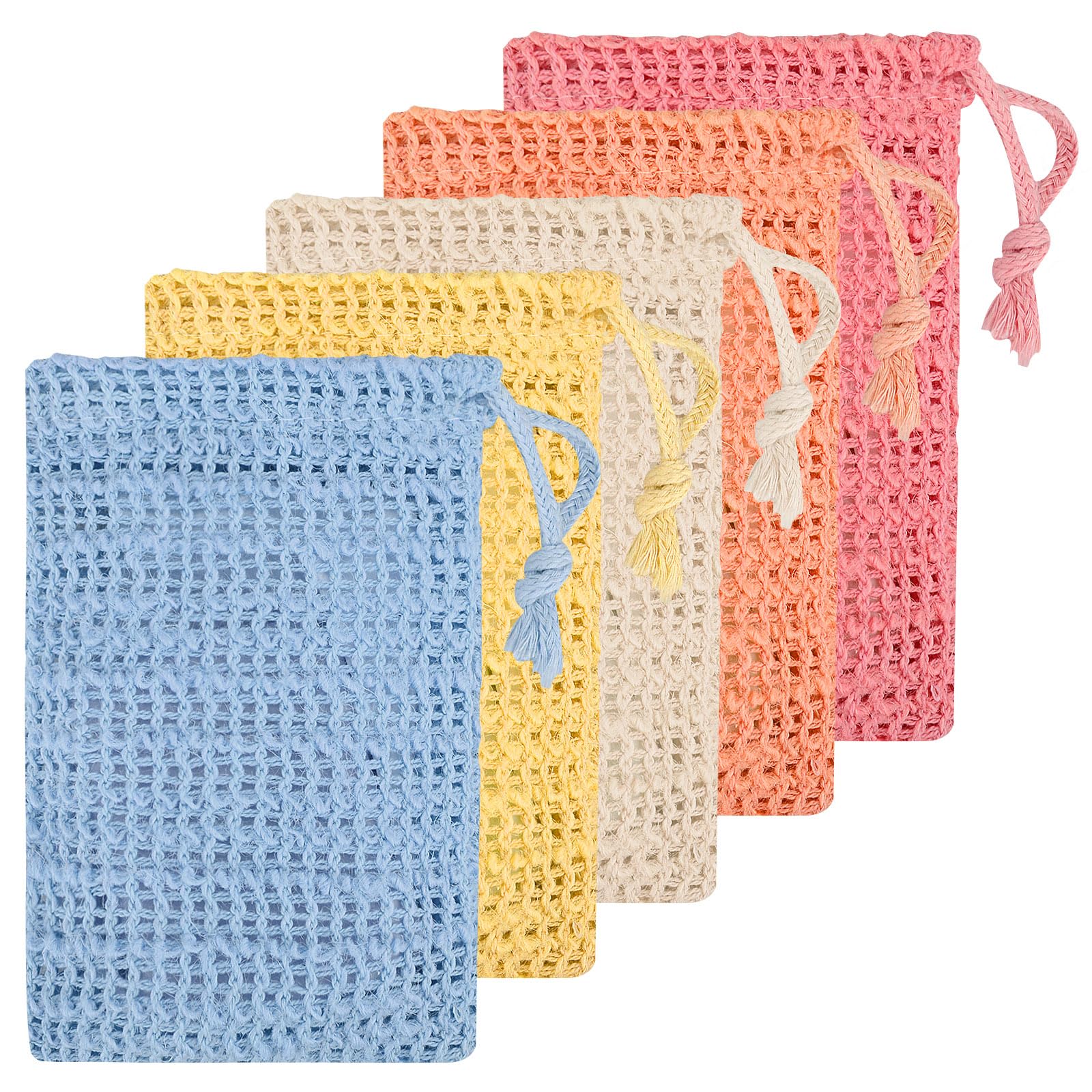 【送料無料】Linkidea 5パック 角質除去ソープバッグ バルクパック 卸売マルチパック カラーフラックス..