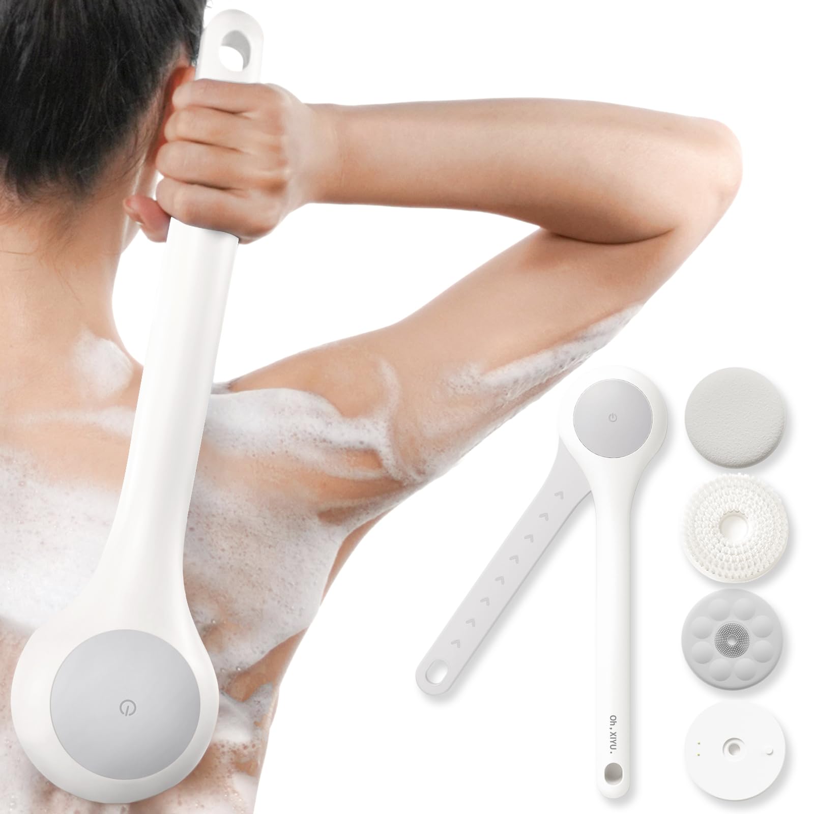 【送料無料】電動ボディブラシ シャワーブラシ、防水長柄ダブルハンドル 背中ブラシ ボディブラシ 電動..