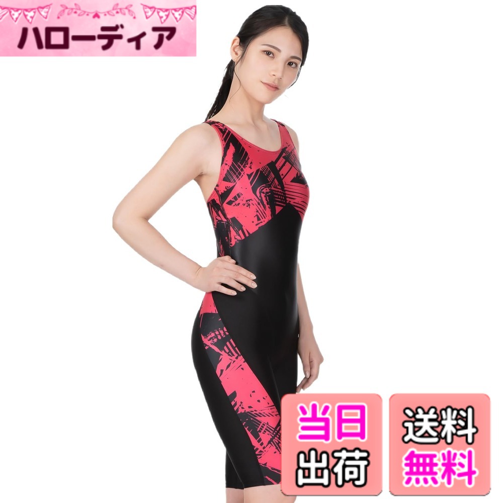 Rakuten - 【送料無料】[SPOXIA] 競泳水着 レディース フィットネス水着 女性 体型カバー 競泳用 スイムウェア 女性用 色：b-幾何柄レッド、サイズ：L