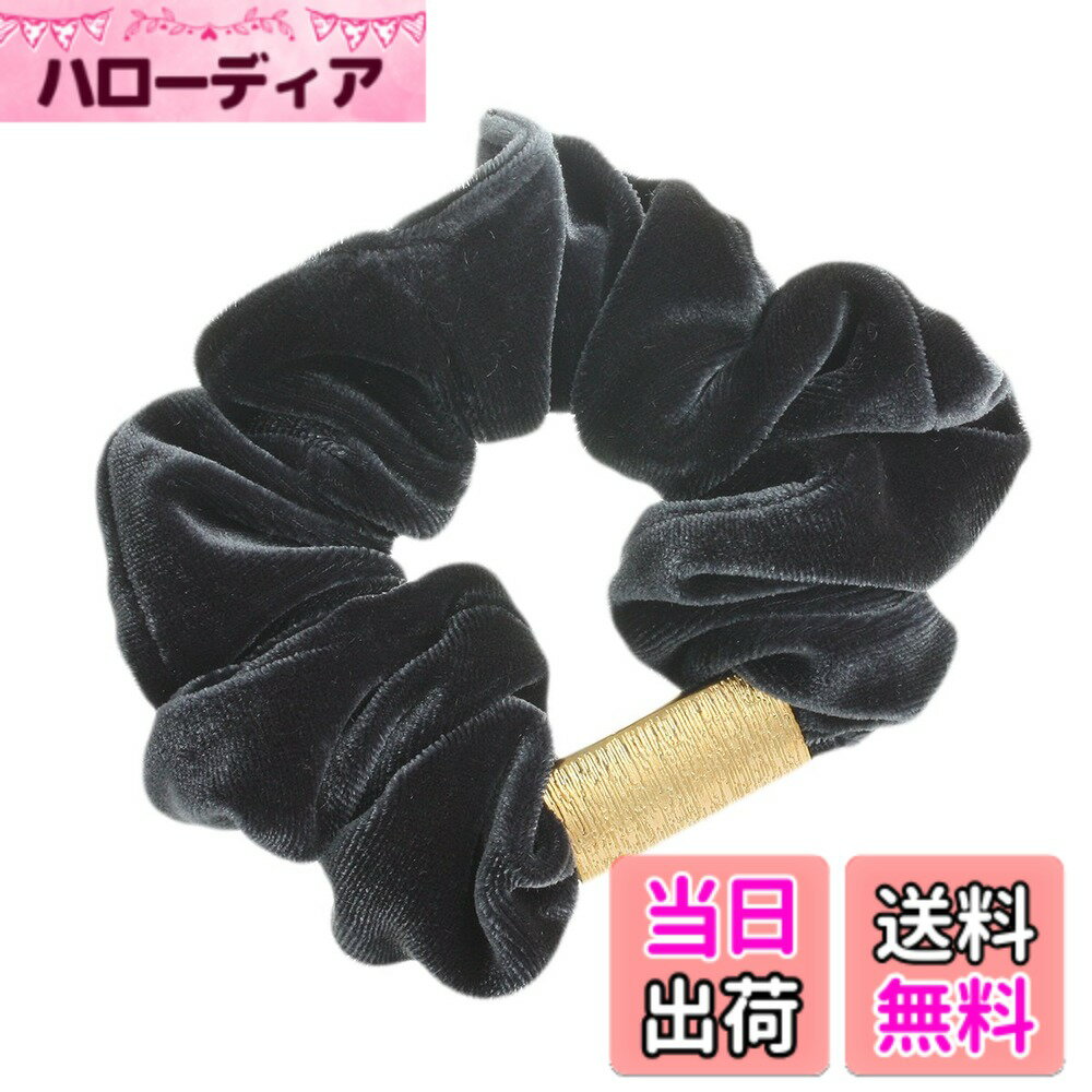 Hair Rubber Band - 【送料無料】[ヴァンテーヌ] VINGTAINE プレート 付き ベロア シュシュ ヘアアクセサリー HS-92 色：ゴールドxグレー