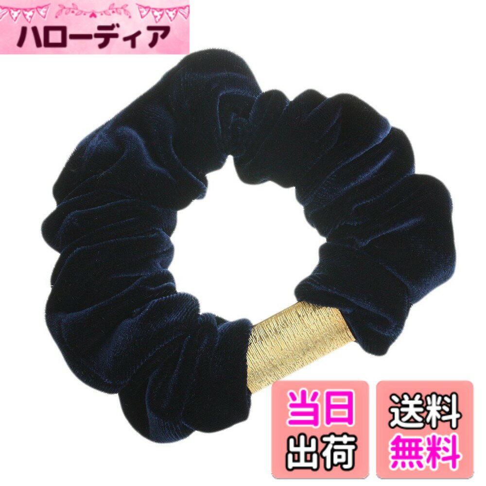 Hair Rubber Band - 【送料無料】[ヴァンテーヌ] VINGTAINE プレート 付き ベロア シュシュ ヘアアクセサリー HS-92 色：ゴールドxネイビー