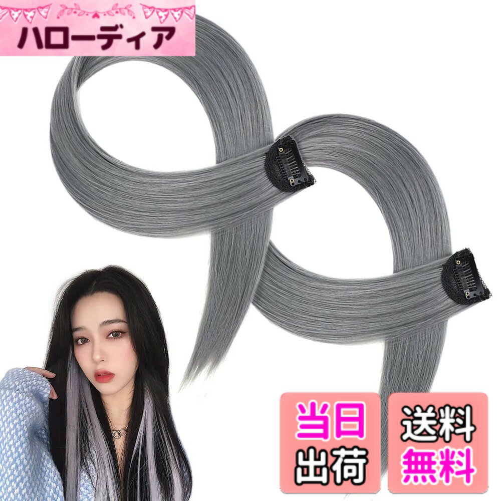 【送料無料】shttown エクステ インナーカラー 単色 ハイトーン 可愛い おしゃれ ワンタッチ 簡単 装着 60cm ロング 色：シルバー