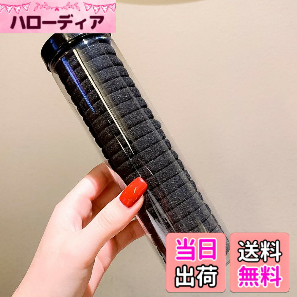Hair Rubber Band - 【送料無料】LZBRDY 20個 缶詰の無接ゴムエ 女性用 高弾力 耐久性 髪を傷つけない 黒色ヘアゴム 色：FD1001、サイズ：ミディアム