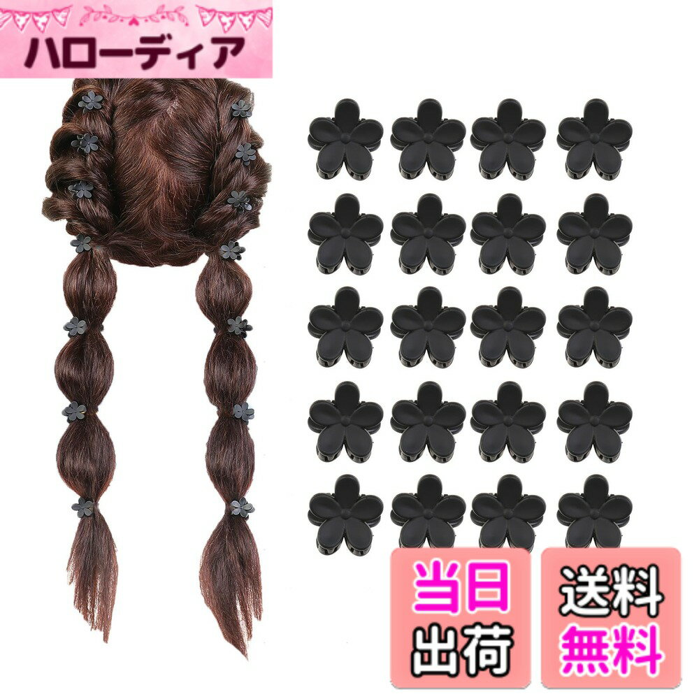 【送料無料】YiyiLai 20点セット ミニ バンスクリップ 小さめ まとめ髪 クリップ 小さい レディース 秋 冬 ヘアアクセサリー 髪飾り 髪留め 色：タイプB 花 黒、サイズ：20点セット