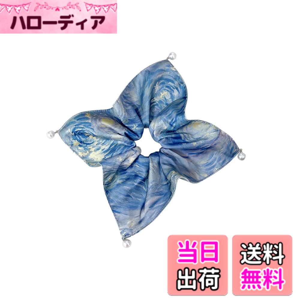 Hair Rubber Band - 【送料無料】EZ PEACH シュシュ おしゃれ 大人 スクエア型 華やか 可愛い シュシュ 大きめ 髪ゴム ボリューム リボンシュシュ 髪飾り 蝶結び ヘアゴム 髪留め ヘアアクセサリー 色：モネ レトロ調/パール