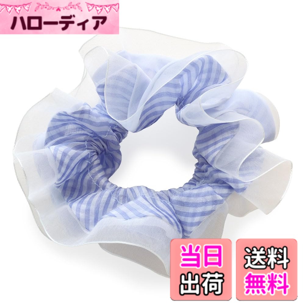 商品情報商品の説明主な仕様 【サイズ】直径：約13.0cmbr【重量】約8.0gbr【カラー】イエロー / ブルー / ブラック【注意事項】※ハンドメイドの為、一点一点サイズが多少異なりますので予めご理解頂きお買い求めください。 ※製造工程上、若干のほつれなど見られる場合がございます。 ※製造工程上、柄のパターンや出方は個々に異なります。 ※入荷時期により色味が若干変更になる場合がございます。 ※素材の特性上、シュシュの中のゴムや縫い目が透けて見える仕様となっております。 ※商品の撮影時の環境により、商品の色味や質感が異なって見える場合がございます。メーカー品番：g-mkk-12924