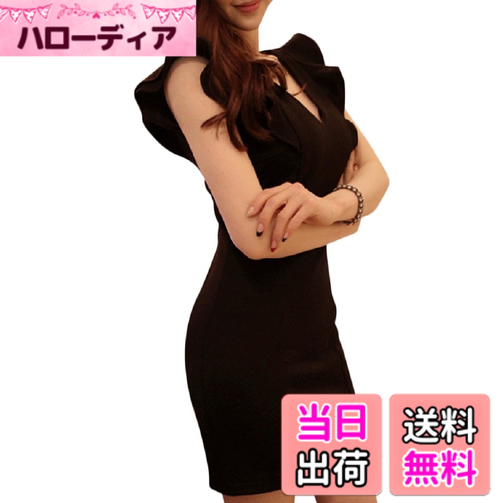 乐天商城 - 【送料無料】[ジルア] フリル Vネック セクシー ワンピース ミニ キャバ タイト ドレス ボディコン フレア ノースリーブ #063 色：B05.2XLサイズ、サイズ：Free Size