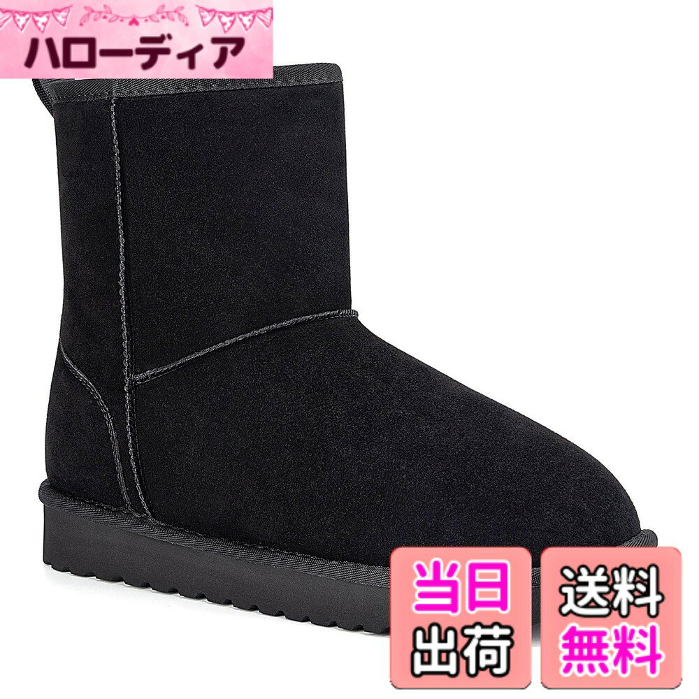 【送料無料】[Mishansha] スノーブーツ レディース ムートンブーツ 裏起毛 暖かい スノーシューズ 防風 防寒ブーツ 滑り止め アウトドア 通勤 雪対応 色：ブラック CJ027、サイズ：26.5 cm