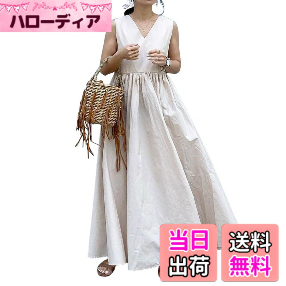 乐天商城 - 【送料無料】[H.U.A] レディース ワンピース マキシワンピース ロングワンピース マキシワンピ 大きいサイズ ユッタリ 春 夏 色：ホワイトベージュ、サイズ：M