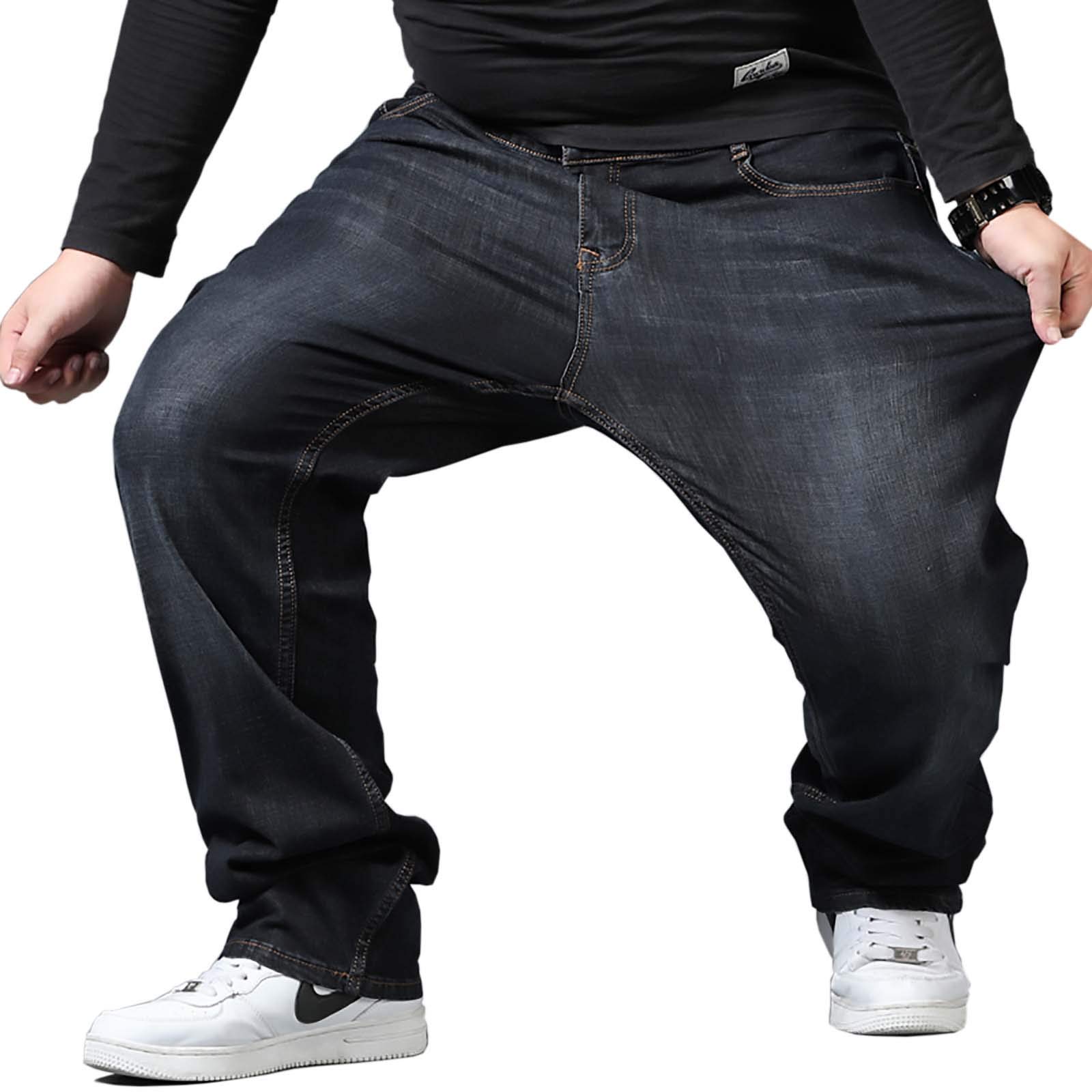 【送料無料】[Make 2 Be] メンズ デニムパンツ 大きいサイズ ストレート 大きいデニム 太め ジーンズ Gパン ワイド JEANS ビックサイズ ゆったり 弱ストレッチ バギーパンツ カーゴパンツ ヒップホップ T01 色：ブラック、サイズ：40