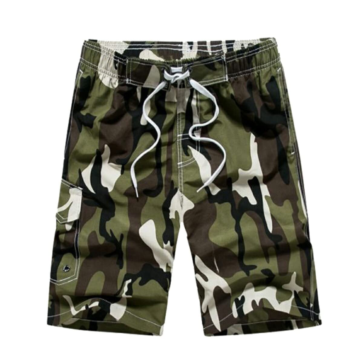 【送料無料】[Karly Shop] 水着 メンズ サーフパンツ ハーフパンツ 水陸両用 迷彩柄 ひざ丈 オシャレ かっこいい 海パン 短パン 大きいサイズ mm4 色：グリーン、サイズ：XL