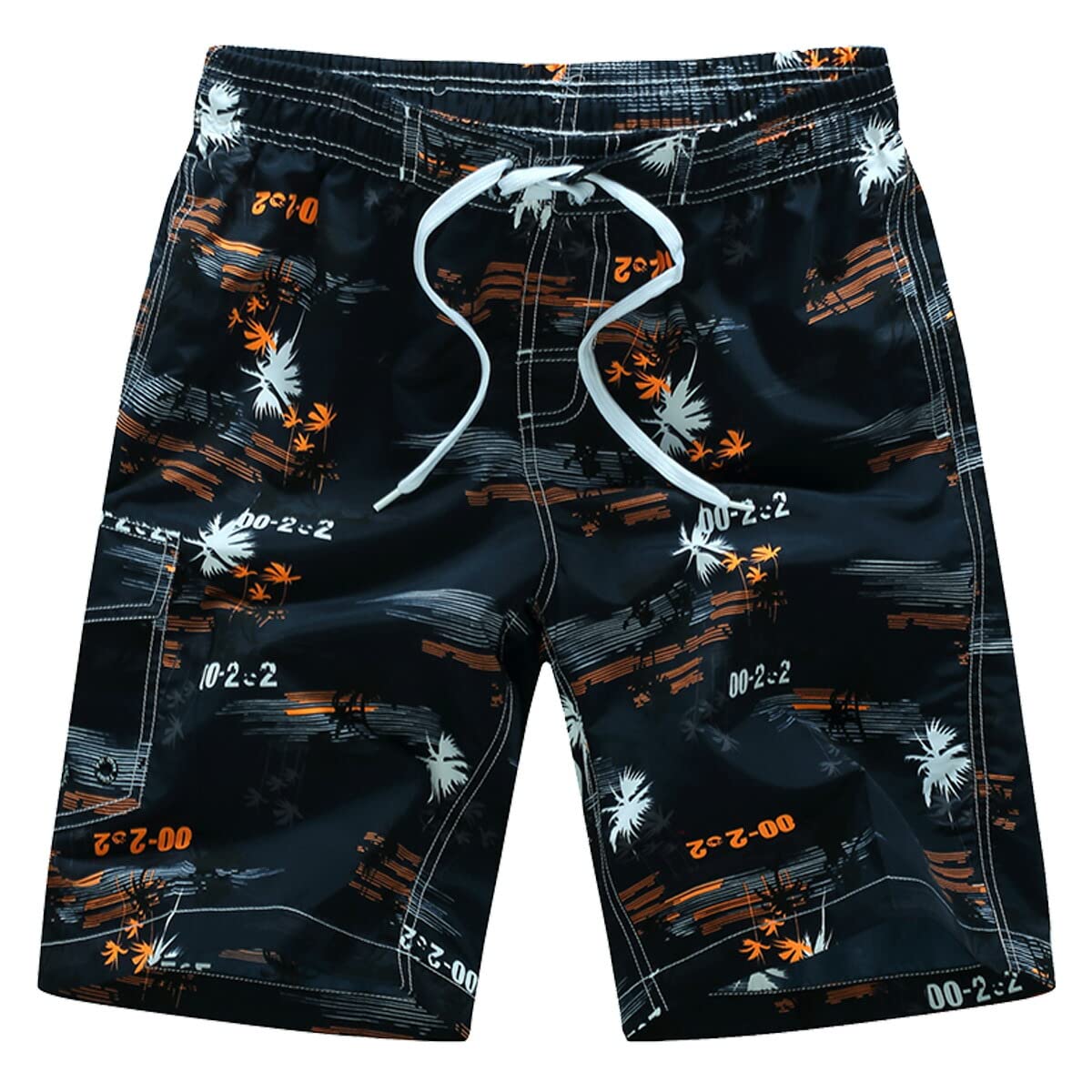 【送料無料】[Karly Shop] 水着 メンズ サーフパンツ ハーフ 大きいサイズ 水陸両用 南国 ヤシの木 インナー付 ひざ丈 オシャレ 海パン mm1526 色：オレンジ、サイズ：L