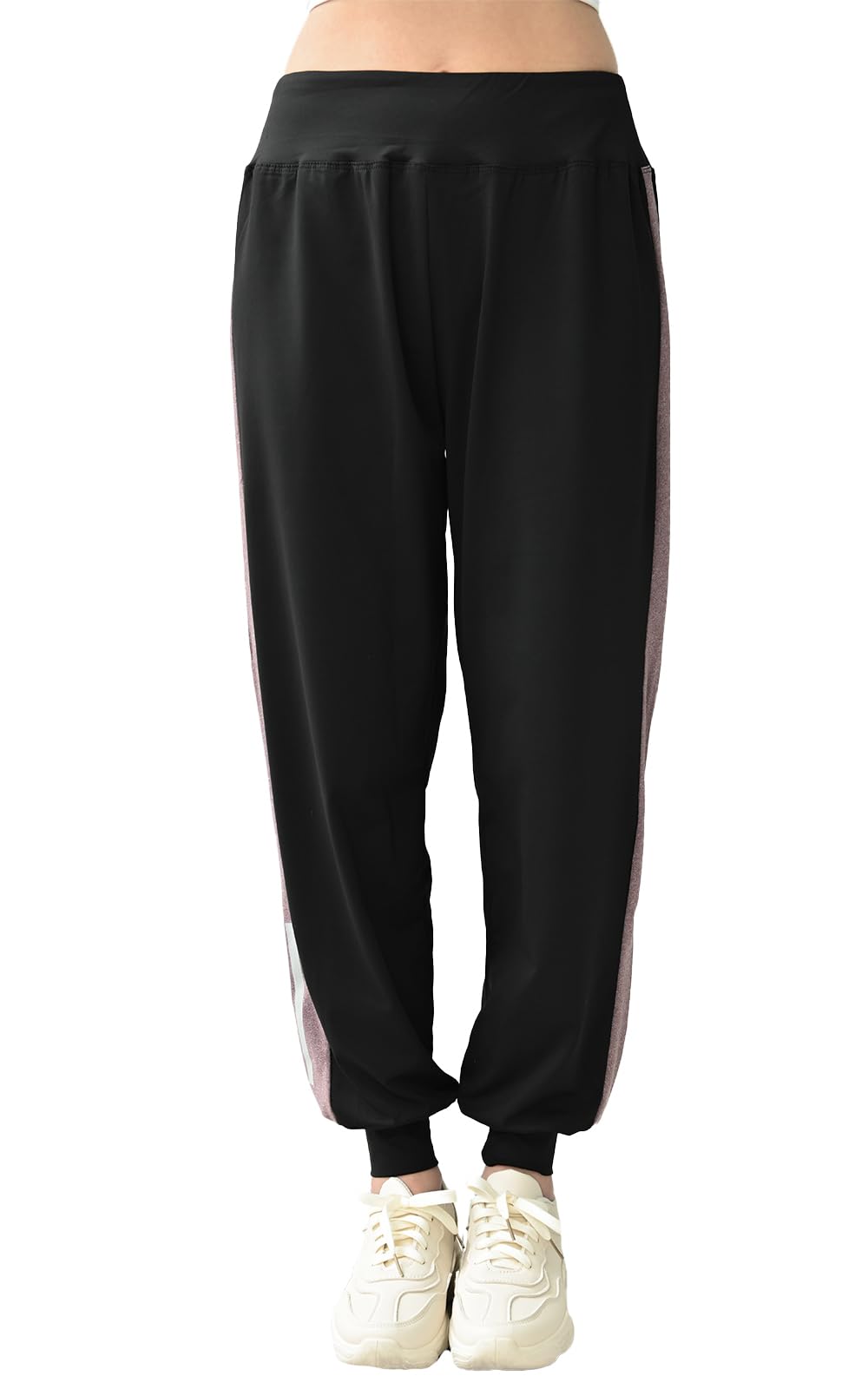 【送料無料】[JANJAM]大きいサイズ レディース ボトムス ジョガーパンツ サイドライン 10分丈 スポーツウェア ジムウェア 色：ピンク、サイズ：3L