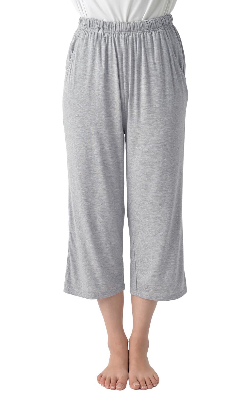【送料無料】[JANJAM] 大きいサイズ レディース ボトムス リラックスパンツ クロップドパンツ 8分丈 ウエストゴム ルームウェア 部屋着 色：杢グレー、サイズ：3L