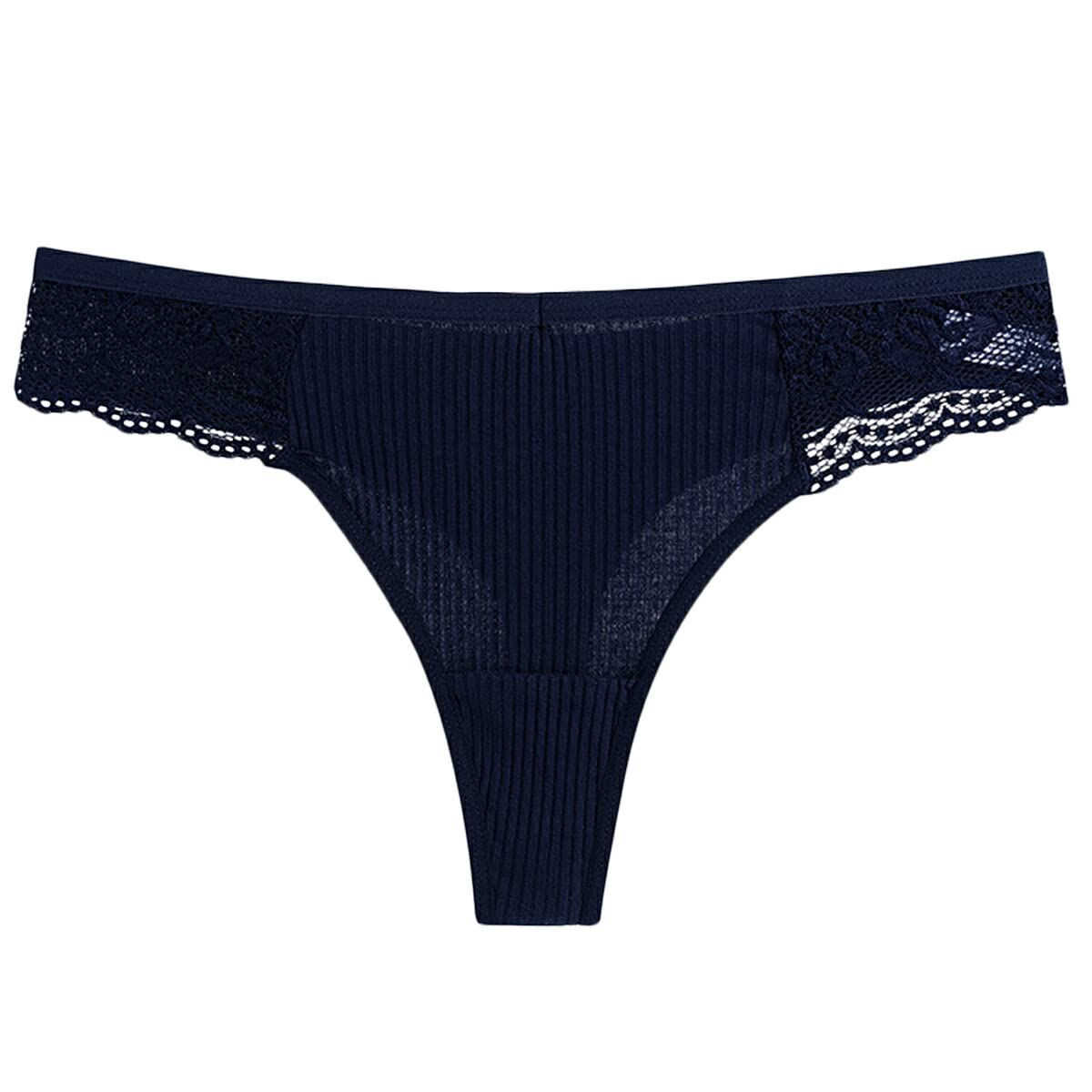 【送料無料】[Karly Shop] Tバック レディース 綿95% 柔らか コットン リブ編み ストレッチ シンプル フィット セクシー かわいい レース 9283 色：ネイビー、サイズ：M