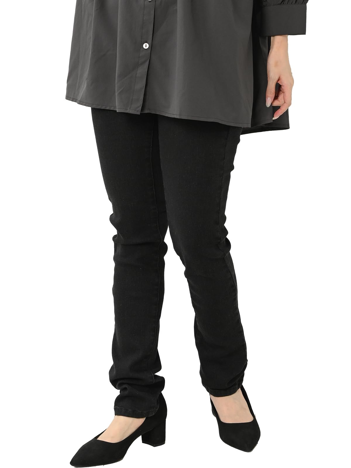 【送料無料】[JANJAM]美脚スキニーデニム 裏起毛パンツ 大きいサイズ レディース スキニーパンツ ストレッチ 美脚 細魅せ 色：ブラック80cm、サイズ：4L