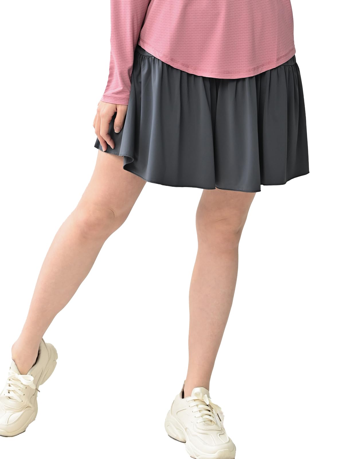 【送料無料】[JANJAM] 大きいサイズ レディース スパッツ付きキュロットパンツ ショート丈 フレアパンツ ウエストゴム ボトムス スポーツウェア 色：チャコール、サイズ：5L