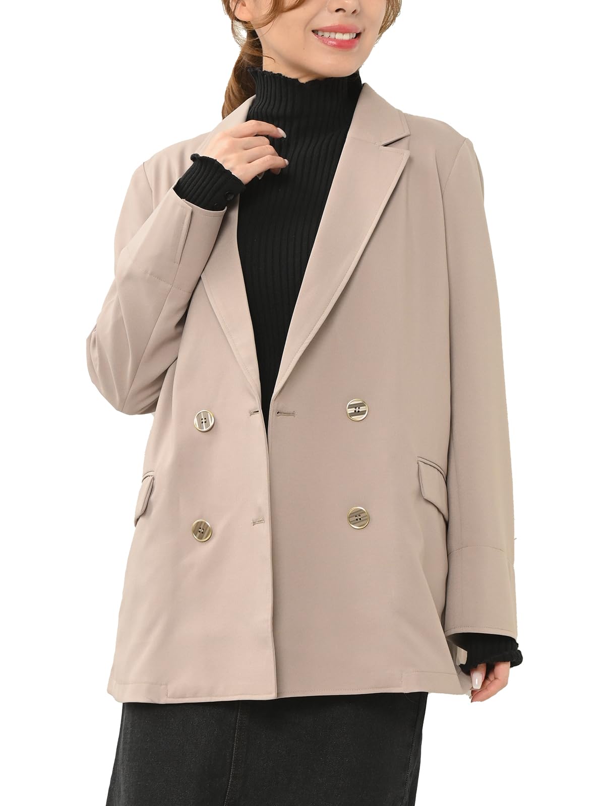 【送料無料】[JANJAM] レディース テーラードジャケット 長袖 ダブルボタン ポケット ブレザー アウター 色：アイボリー、サイズ：3L