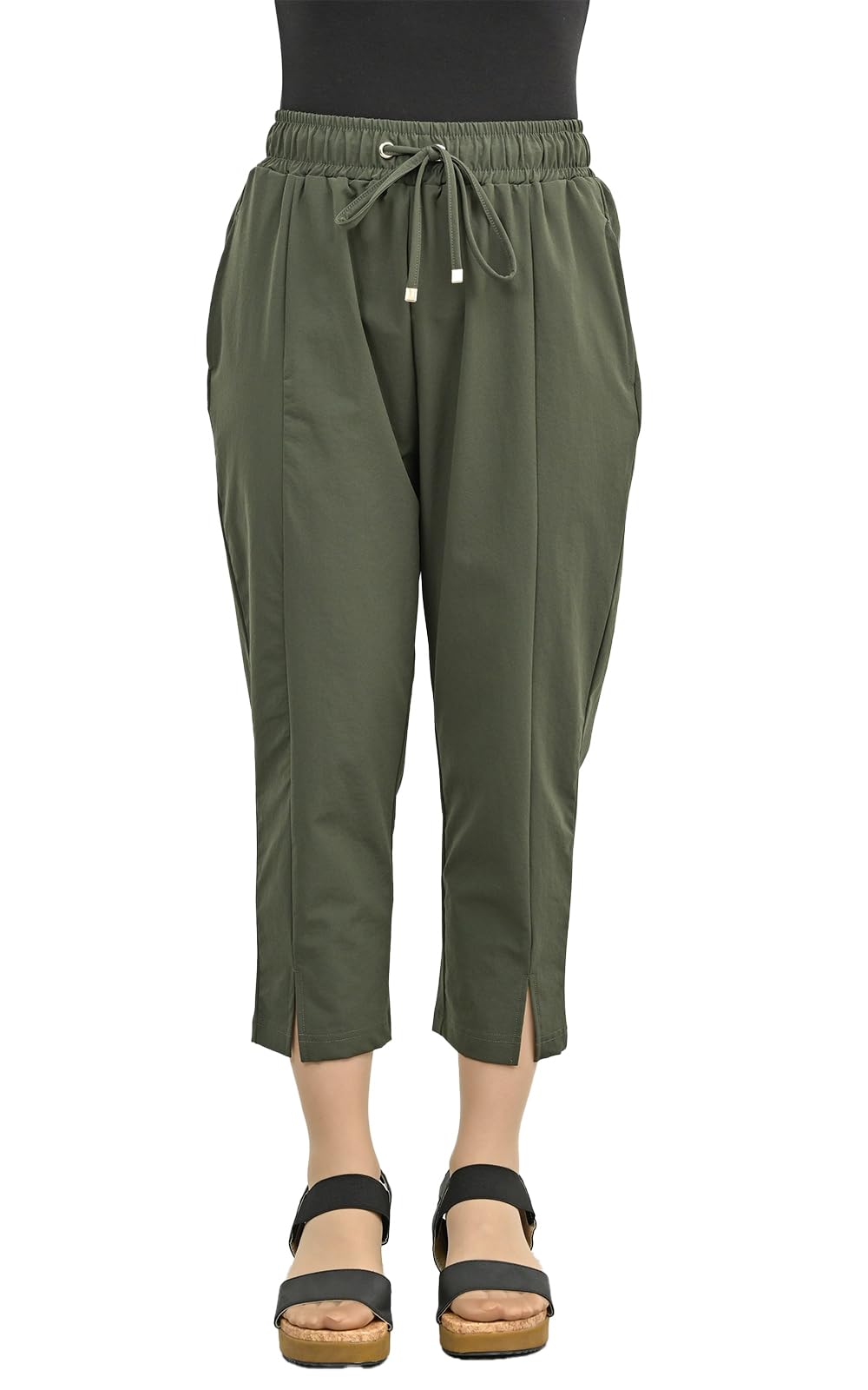 【送料無料】[JANJAM] 大きいサイズ レディース クロップドパンツ ウエストゴム 7分丈 スリット ボトム..