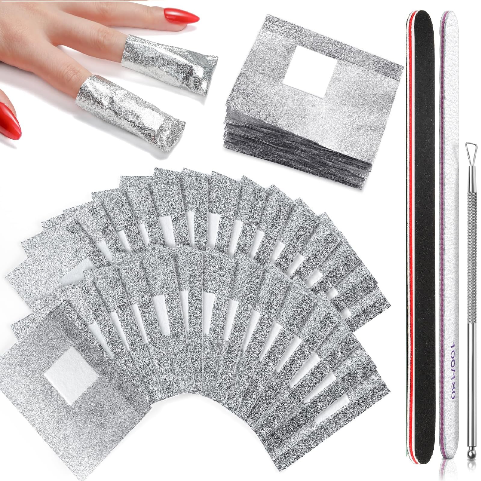 【送料無料】ジェルネイルオフホイル 100枚 コットン付き アルミホイル ジェルオフネイルファイル  ...