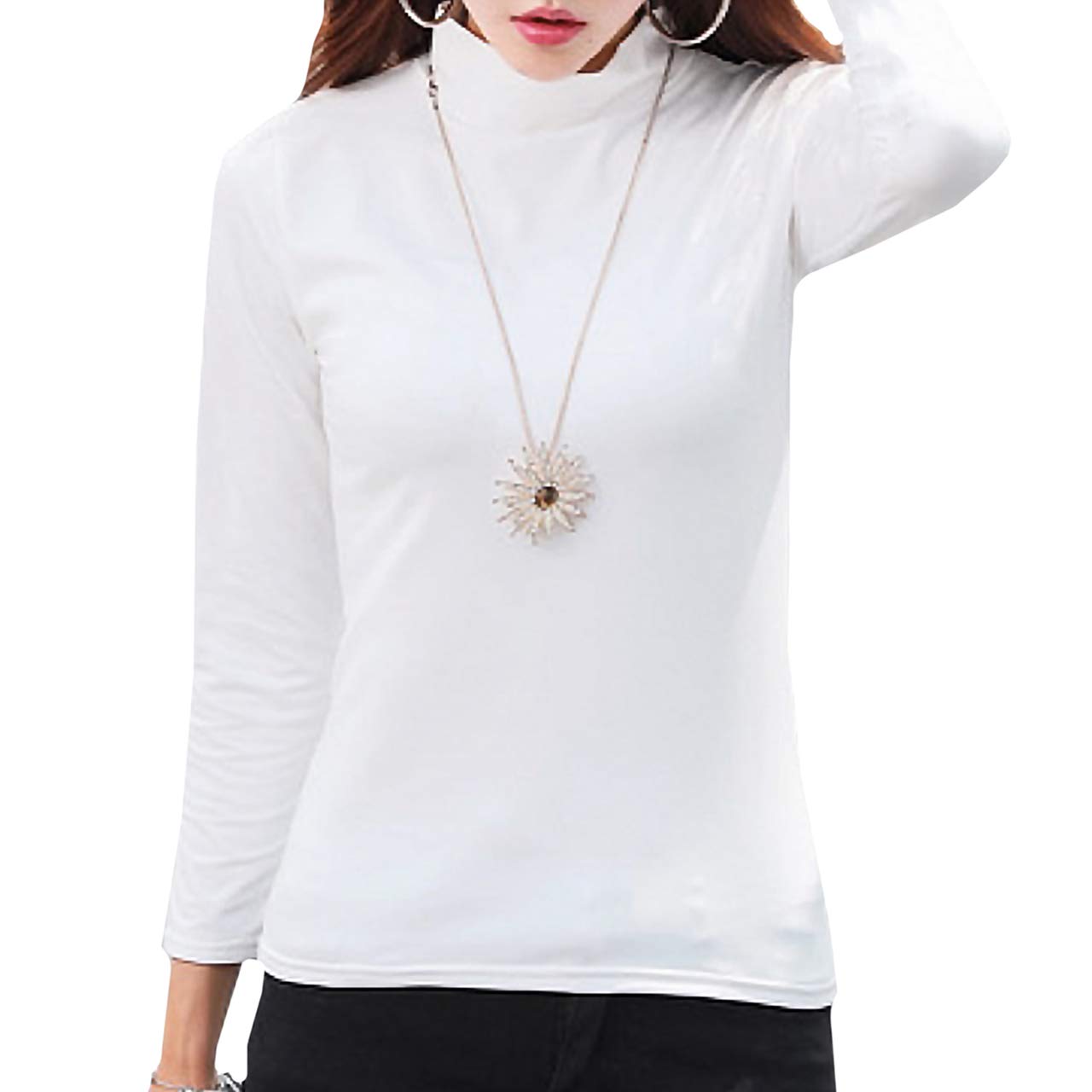 【送料無料】WHITE FANG(ホワイトファング) タートル ハイネック カットソー Tシャツ インナー ロンT 長袖 レディース WNT001 色：01:ホワイト、サイズ：L