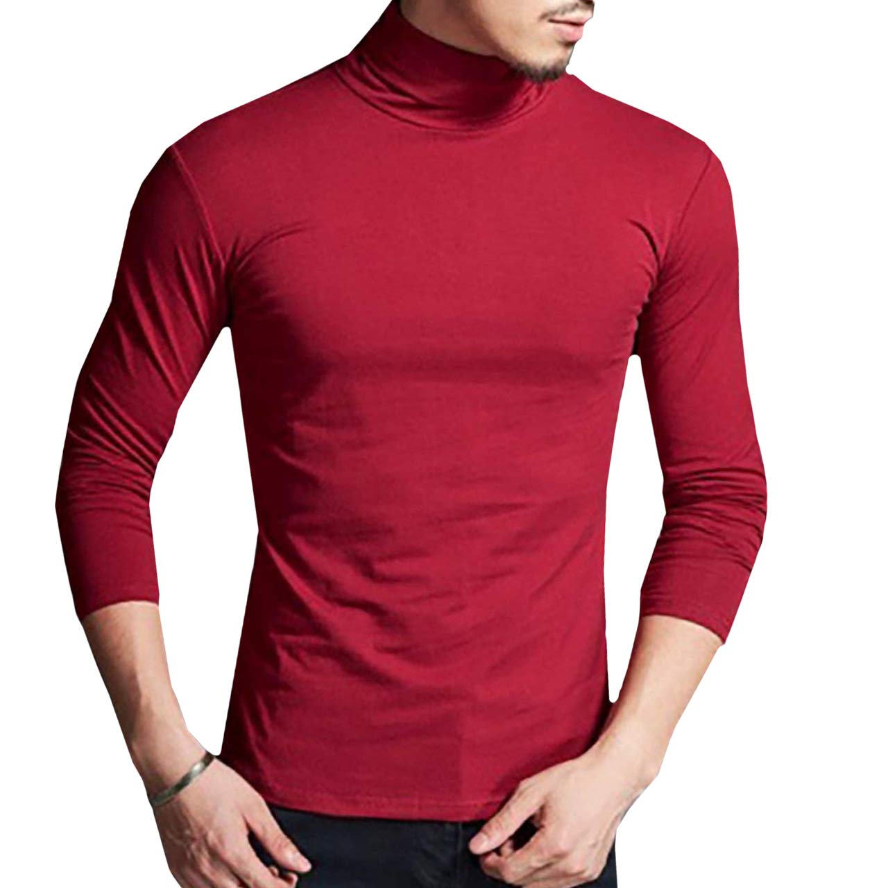 【送料無料】WHITE FANG(ホワイトファング) タートル Tシャツ 長袖 ハイネック カットソー トップス インナー メンズ LT004 色：07:レッド、サイズ：L