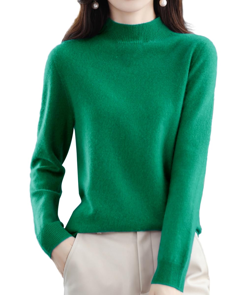 【送料無料】[Ladyangel] セーター 15色 リブ ニット レデイース ハイネック トップス ラグランスリーブ シンプル 柔らか 伸縮性よい 通勤 プルオーバー 無地 インナー 着回し 着痩せ 暖か おしゃれ 色：グリーン、サイズ：L