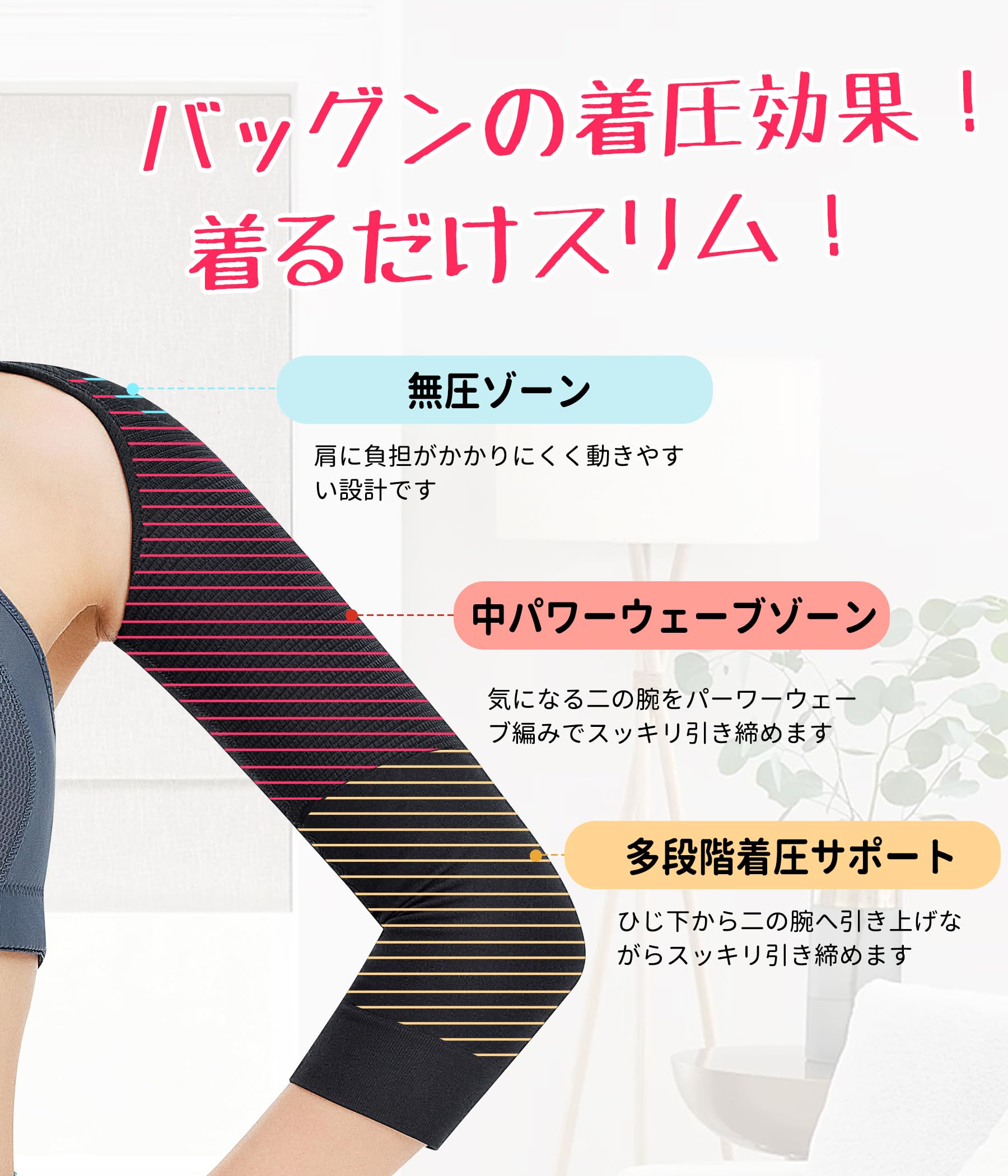 【送料無料】CtriLady 肩 サポーター 腕サポーター 補正下着 レディース用 二の腕 着圧 加圧ベルト 二の腕シェイパー 伸縮性 色：ブラック、サイズ：XL hellodear-10458807 ハローディア楽天市場店 サンプル画像3