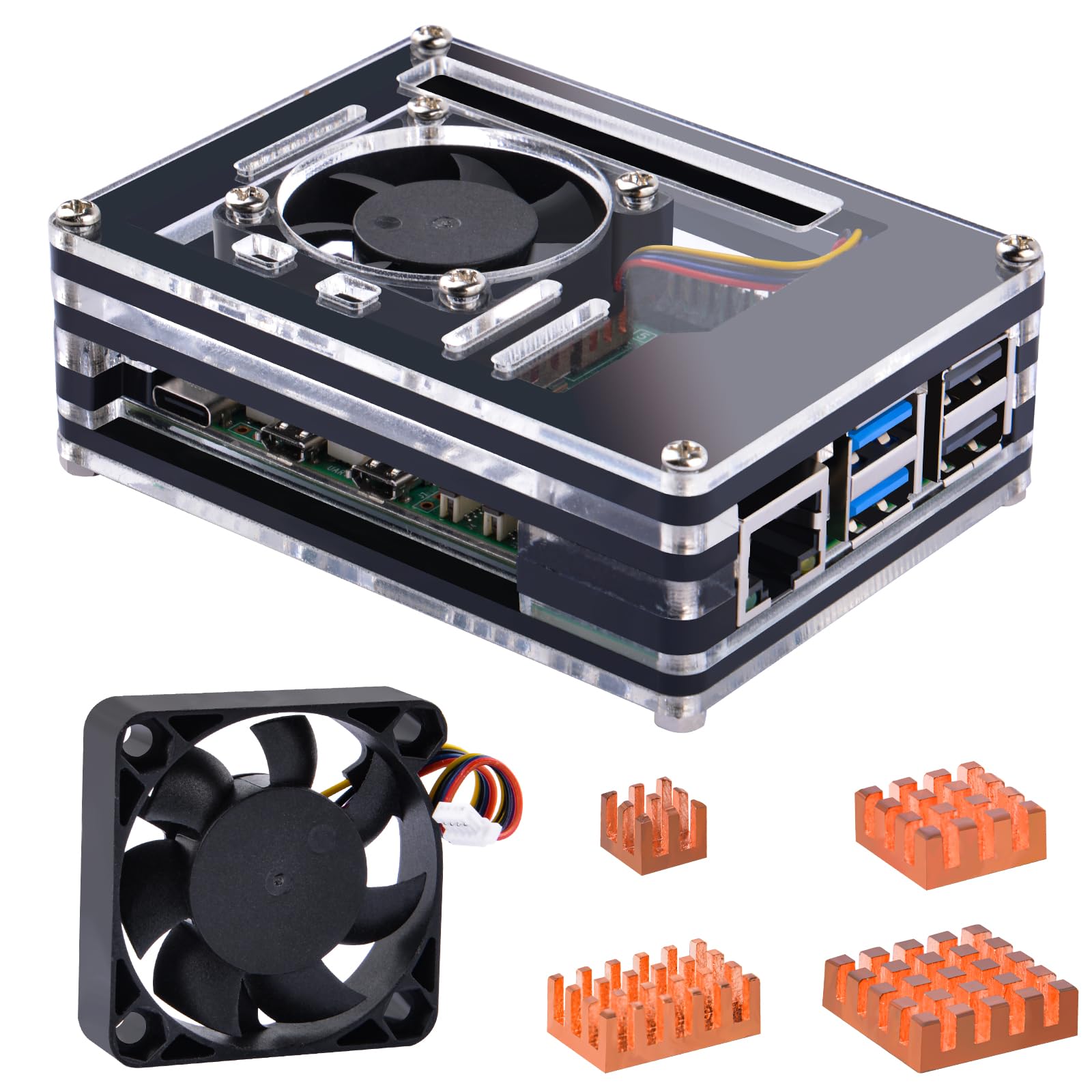 【送料無料】Raspberry Pi 5 用 GeeekPi アクリルケース、4010 PWM ファンと Raspberry Pi 5 4GB/8GB ..