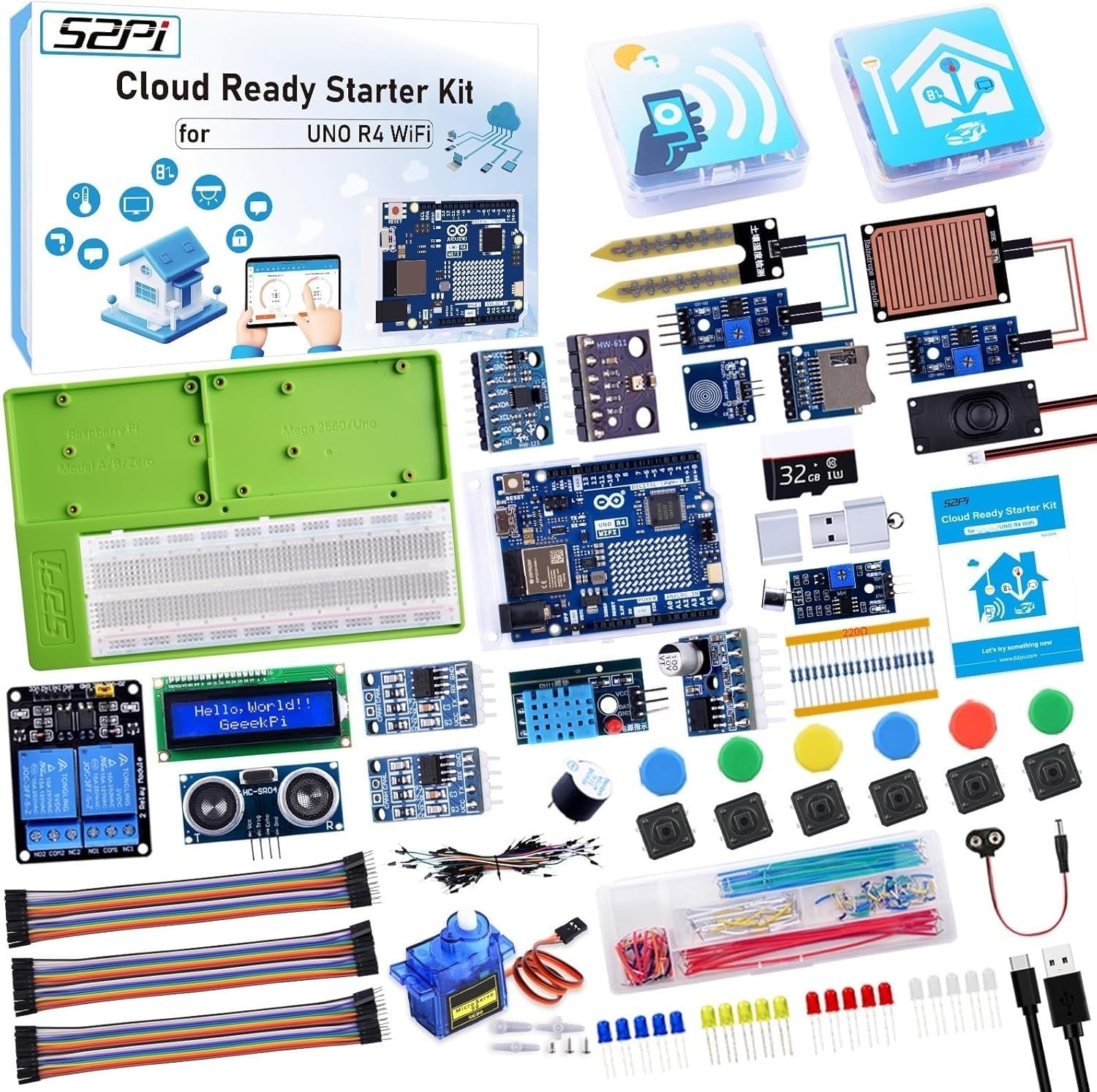 【送料無料】GeeekPi クラウド対応スターターキットは、Arduino UNO R4 WiFi、Bluetooth、I2C、12x8 LED マトリックス、IoT 統合、初心者およびエンジニア向けのチュートリアルと互換性があります。
