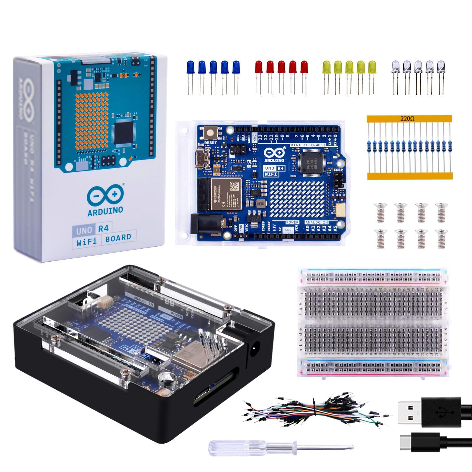 【送料無料】GeeekPi 学生用スターターキット (Arduino UNO R4 WiFi 用)、公式 UNO R4 WiFi ボード、透..