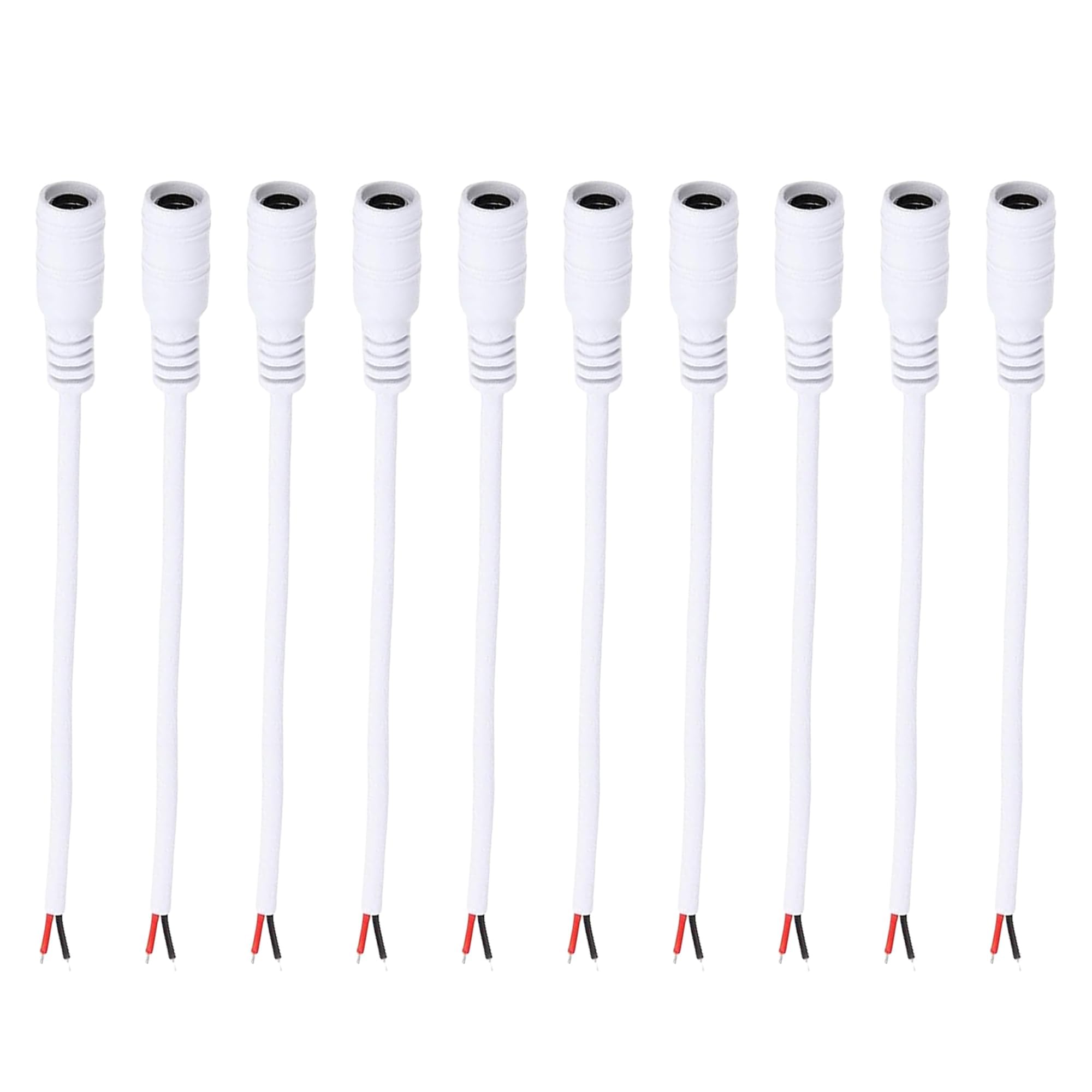 【送料無料】クリアヒル（Clearhill）10個セット 15CM/0.49FT ホワイト メス電源ピッグテールバレルプラグコネクタケーブル | DC 5.5mm x 2.1mm コネクタ | アップグレード版 20AWG | LEDテープライト、12V/24V 電源アダプター・トランスフォーマー接続用