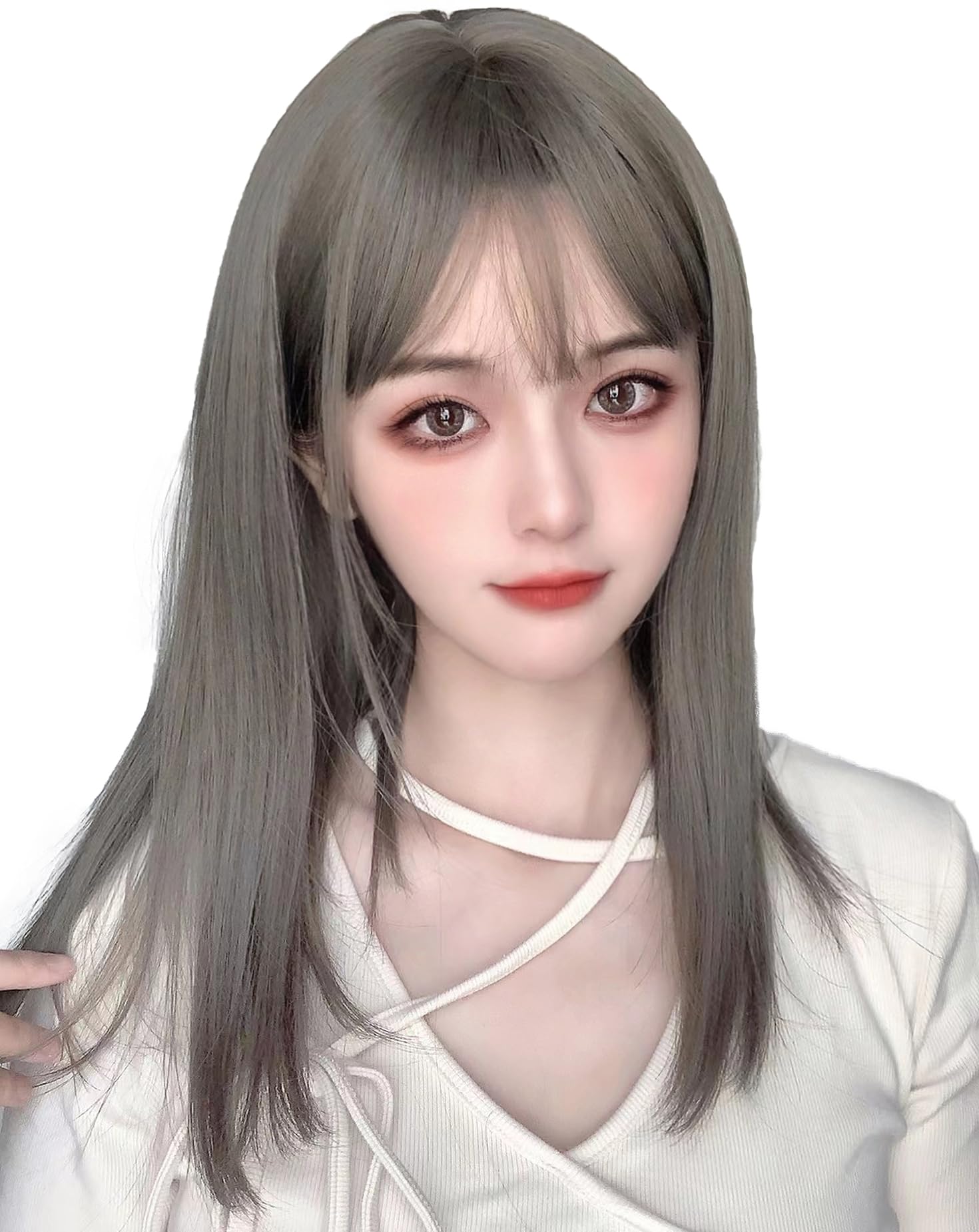 【送料無料】Limakaraウィッグ ミディアム ストレート自然 カツラ フルウィッグ セミロング レイヤー レディース かつら 女性 小顔 人気 耐熱 wig 原宿 ネット/櫛付き (アッシュグレー)