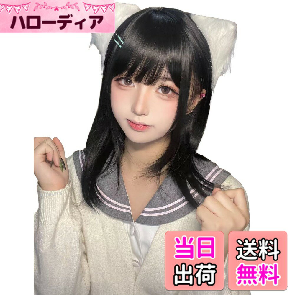 【送料無料】Limakara 人工毛 ウィッグ ミディアム ストレート自然 カツラ フルウィッグ セミロング レイヤー レディース かつら 女性 小顔 可愛い ぱっつん ネット付き (ダークブラック)