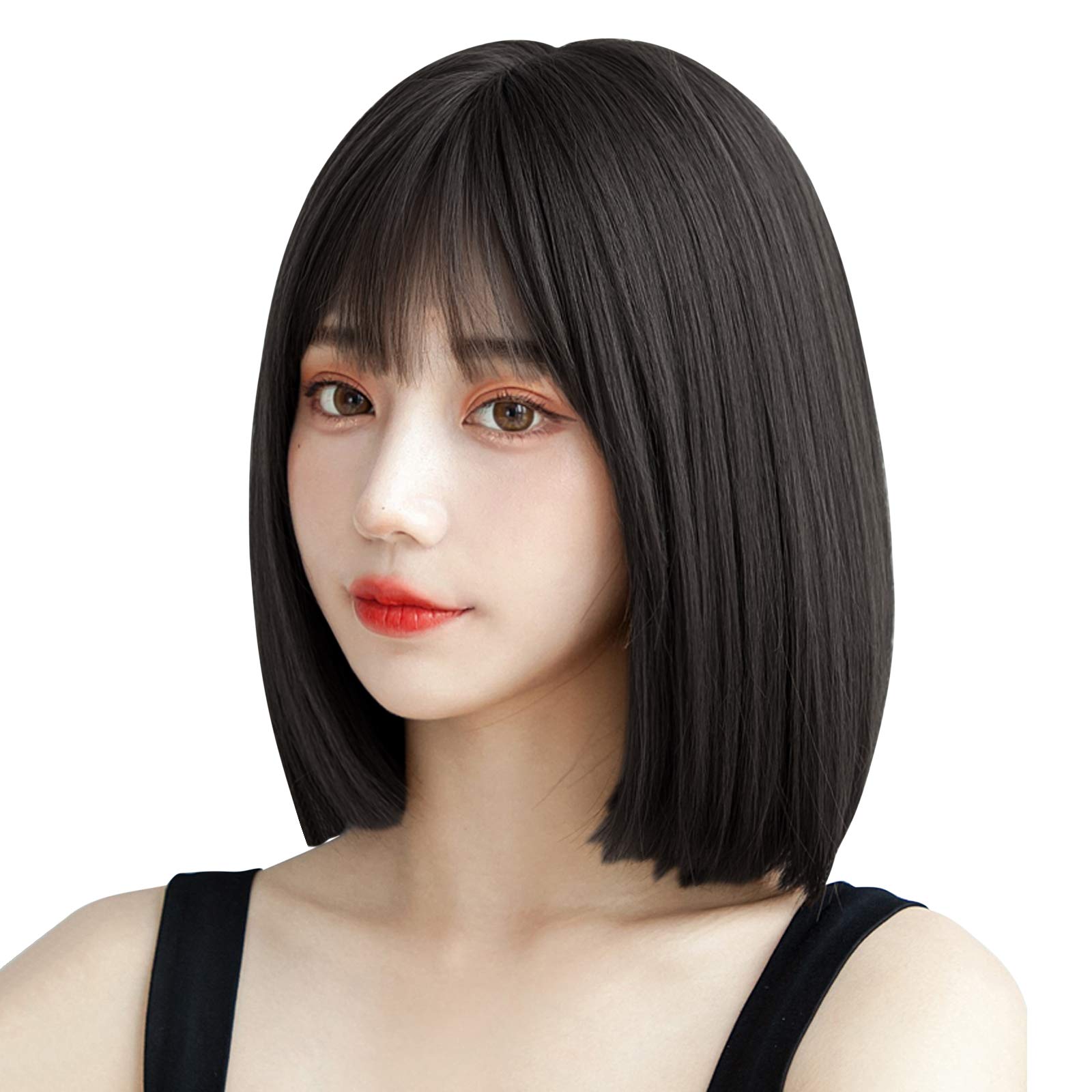 【送料無料】Candybay ウィッグ ボブ ショート レディース wig カツラ ボブショート セミロング ファッション フルウイッグ 小顔 おしゃれ 可愛い 自然 耐熱 ネット付き (ナチュラルブラック)