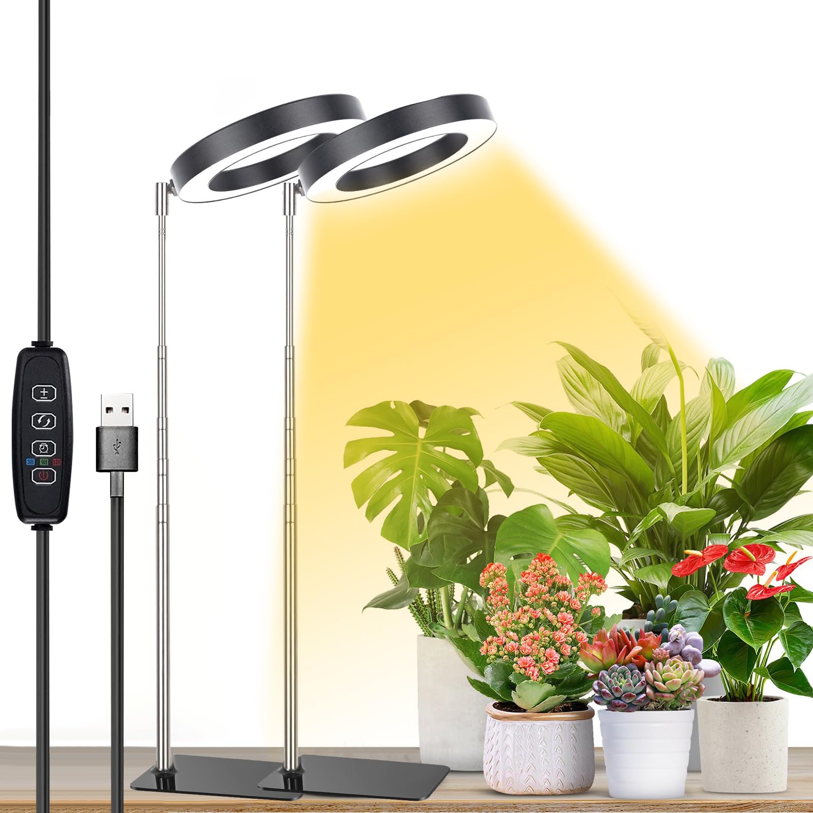 【送料無料】雲見 植物育成ライト 2個 LED スタンド 室内栽培ライト 定時機能（3H / 9H / 12H）10段階の調光 高さ調節可能 省エネ 低消耗 太陽光模擬 USB給電 苗木栽培 家庭菜園 水草栽培 園芸用品 (ブラック 2個)